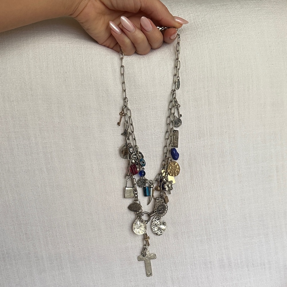 Free People Silver Charm Necklace
